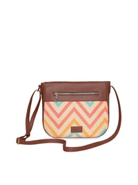 ZOUK Pink Geometric Striped Structured Sling Bag with Quilted