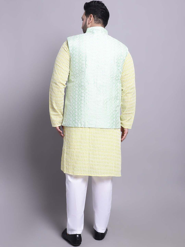 SOJANYA PLUS Plus Size Bordir Cotton Kurta Dengan Piyama & Sulam Jaket Nehru