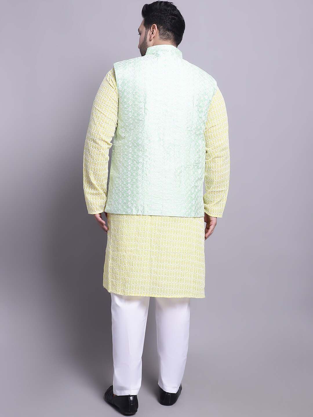 SOJANYA PLUS Plus Size Bordir Cotton Kurta Dengan Piyama & Sulam Jaket Nehru