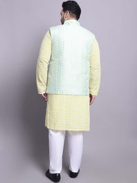 SOJANYA PLUS Plus Size Bordir Cotton Kurta Dengan Piyama & Sulam Jaket Nehru
