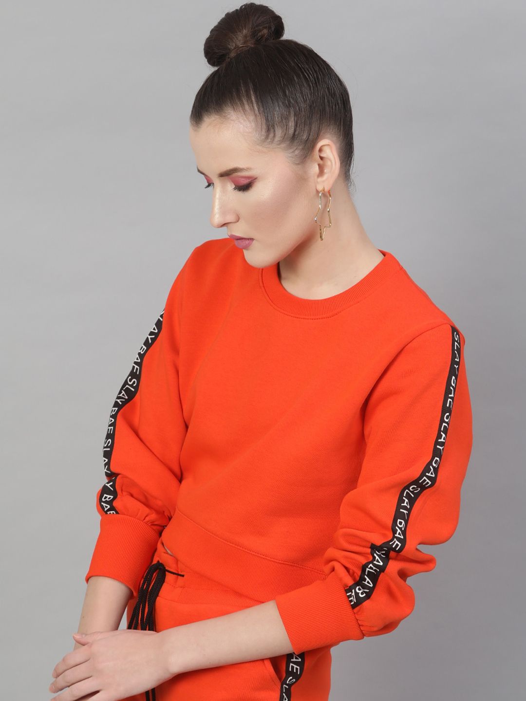 STREET 9 Women Orange Solid Sweatshirt