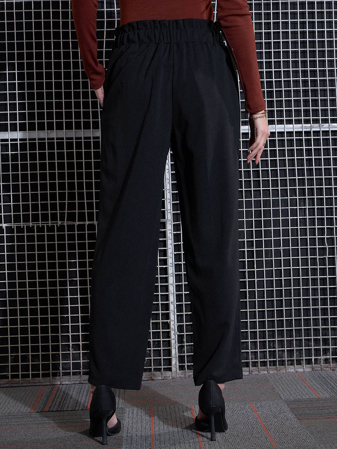 SASSAFRAS Women Black High-Rise Pleated Trousers