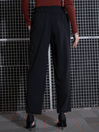 SASSAFRAS Women Black High-Rise Pleated Trousers