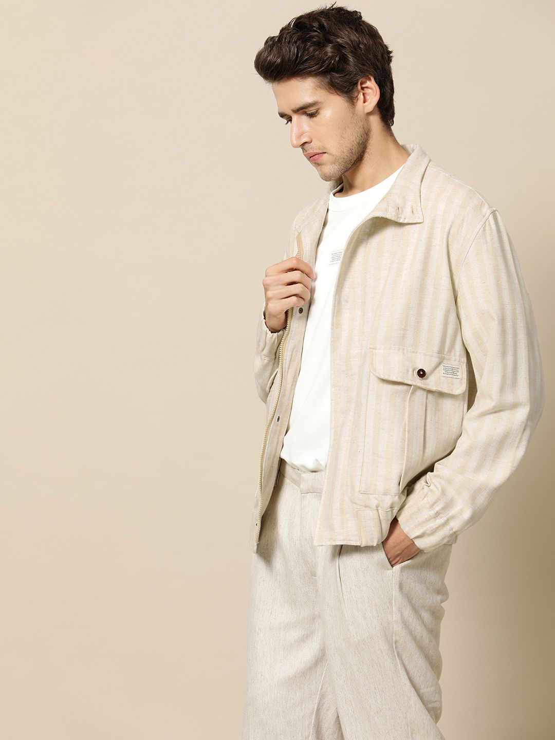 Mr Bowerbird Men Beige Off White Striped Tailored Jacket