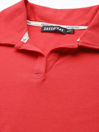 SASSAFRAS Women Red Solid T-shirt Midi Dress