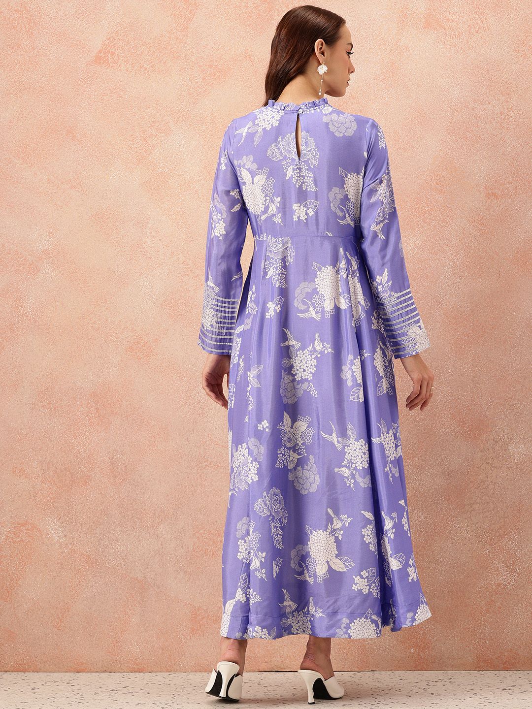 all about you Floral Printed Gotta Patti Detail Maxi Ethnic Fit & Flare Dress