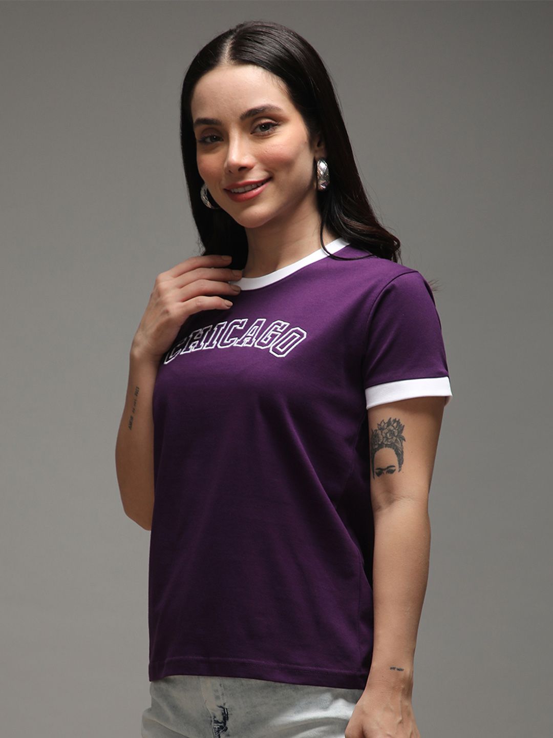 DILLINGER Women Short Sleeve Regular Fit Crew Neck Varsity Embroidery Tshirt