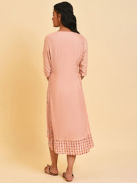 W Round Neck Geometric Printed Fit And Flare Midi Dress
