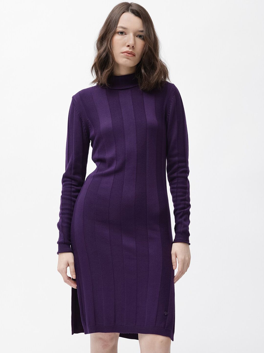 RAREISM Striped Mock Neck Long Sleeves Jumper Dress