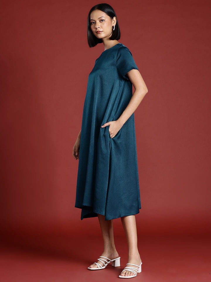 all about you Satin Finish Flared Hem A-Line Midi Dress