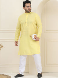 SOJANYA PLUS Size Men Yellow Ethnic Motifs Embroidered Pure Cotton Kurta