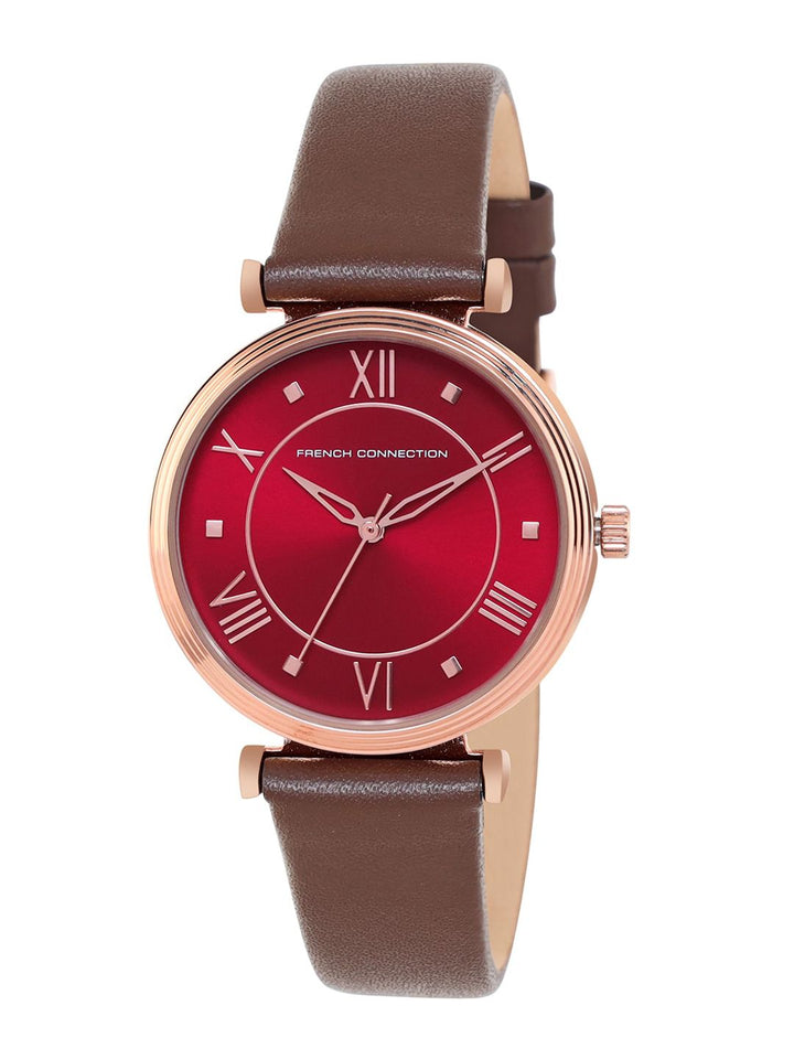 Sambungan Perancis Wanita Maroon Dial & Tali Kulit Brown Analog Watch FCP32BRL