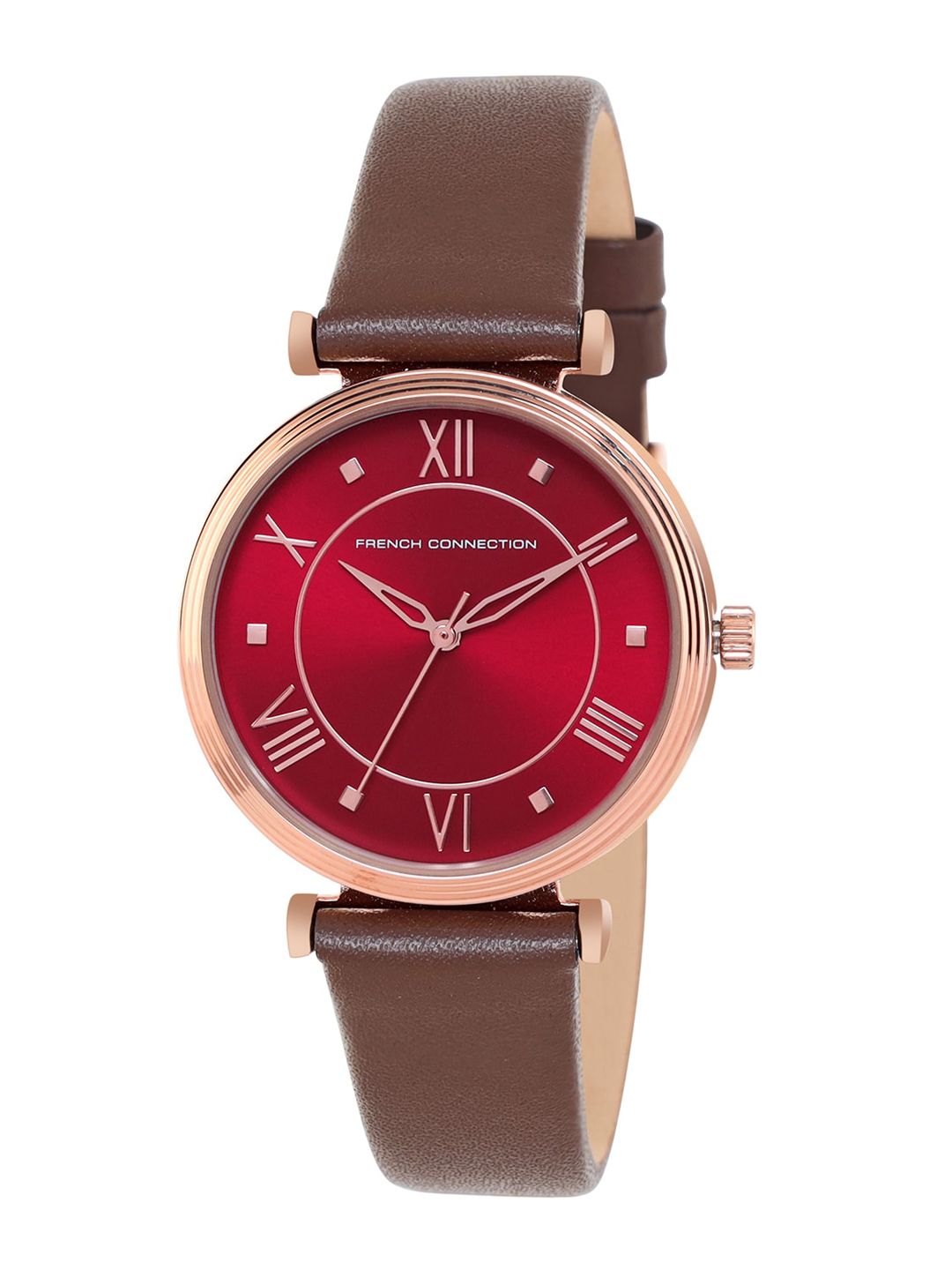 Sambungan Perancis Wanita Maroon Dial & Tali Kulit Brown Analog Watch FCP32BRL