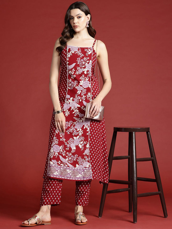 Anouk Floral Printed Regular Kurta with Trousers