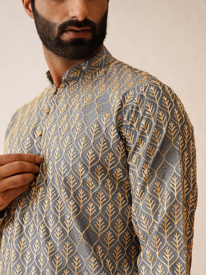 SOJANYA Motif Etnik Bersulam Benang Biasa Bekerja Kurta Kapas Tulen dengan Churidar