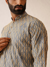 SOJANYA Motif Etnik Bersulam Benang Biasa Bekerja Kurta Kapas Tulen dengan Churidar