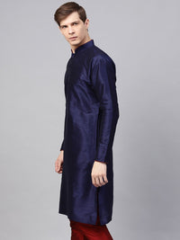 SOJANYA Lelaki Navy Blue Solid Kurta Lurus