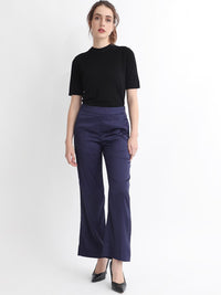 RAREISM Women Slim Fit High-Rise Plain Satin Parallel Trousers