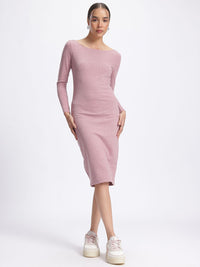 DressBerry Snuggy Yet Stunning Ribbed Boat Neck Bodycon Dress with Shining Elements