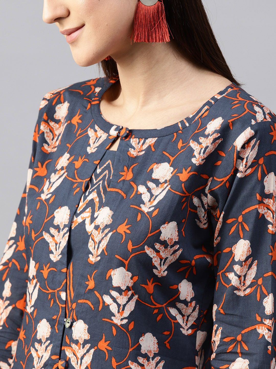 Gerua By Libas Women Navy  Orange Printed Kurta with Palazzos