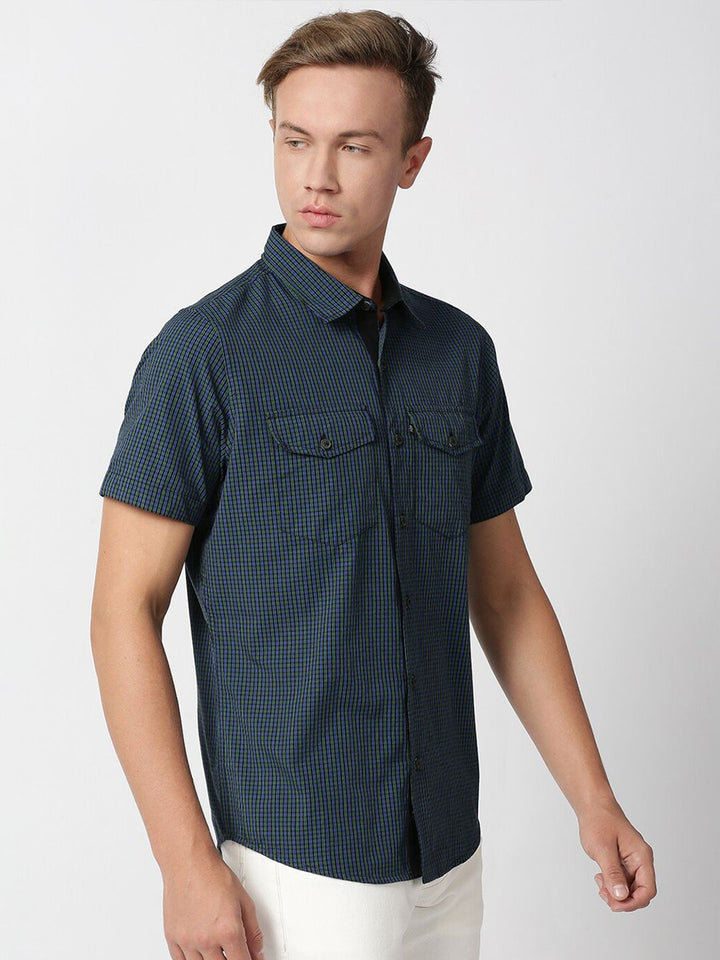 Thomas Scott Men Classic Slim Fit Checked Casual Cotton Shirt