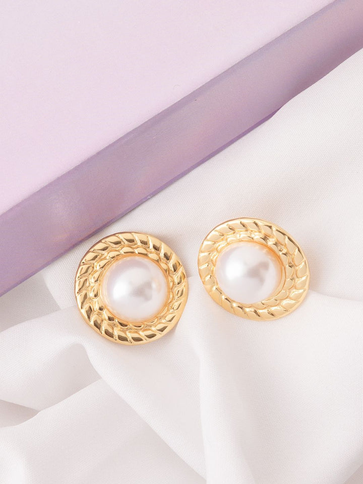 VOGUE PANASH Stainless Steel 18K Gold-Plated Pearls Beaded Circular Shape Studs