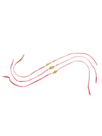 NVR Unisex Set of 3 Gold Toned Thread Rakhi with Roli Chawal Chandan Mishri