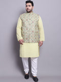 SOJANYA PLUS Plus Size Pure Cotton Straight Kurta With Pyjamas & Printed Nehru Jacket