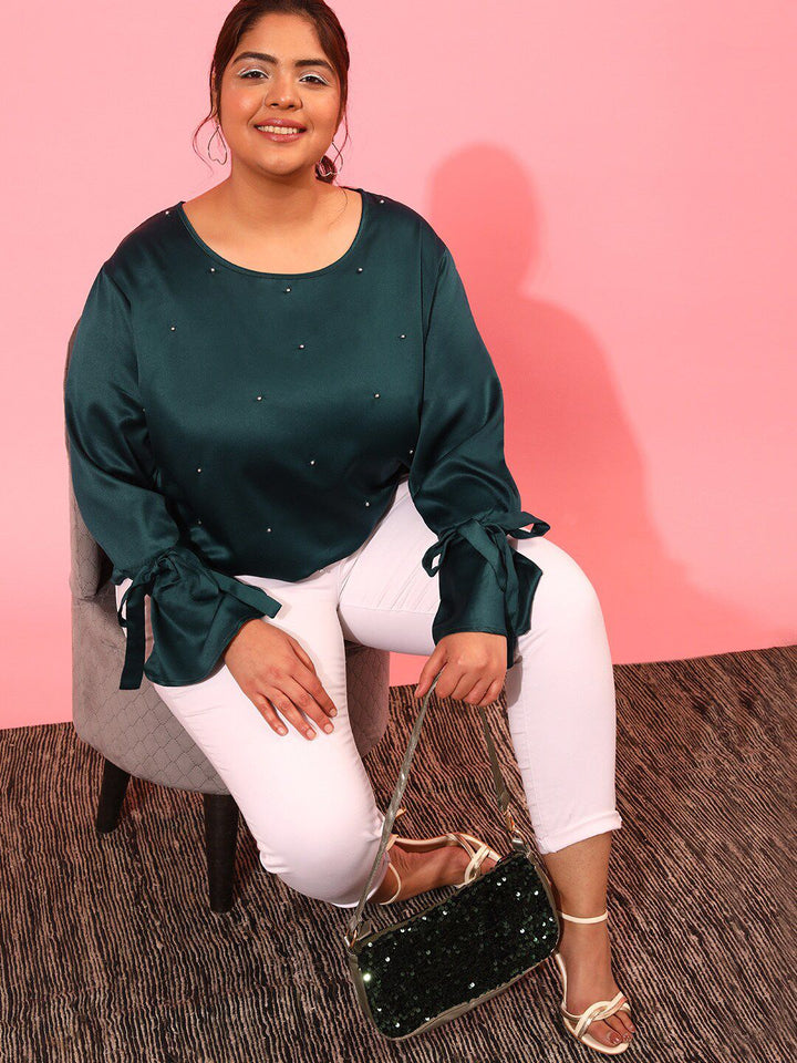 CURVY STREET Plus Size Embellished Round Neck Top