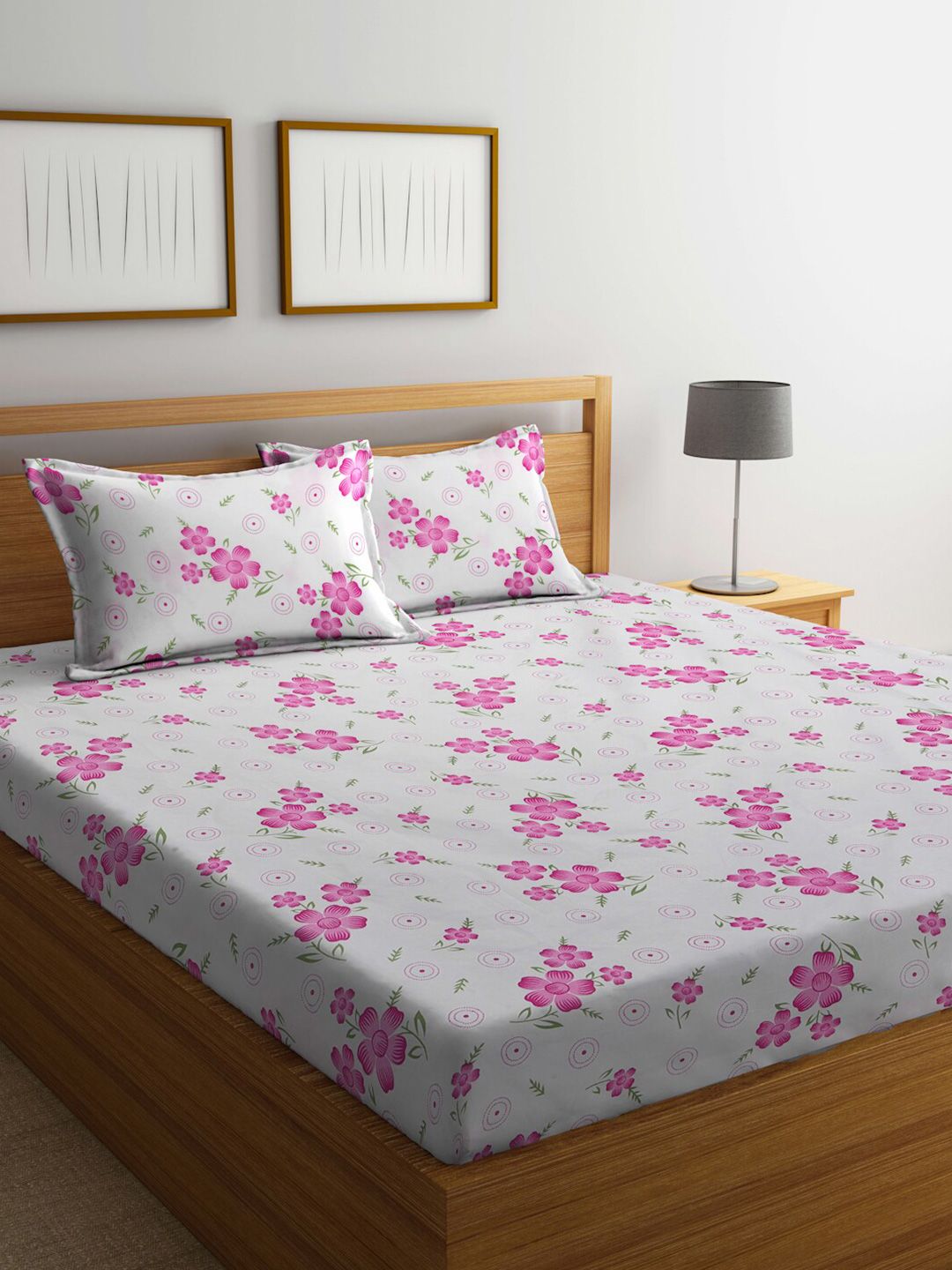 KLOTTHE Kelabu Kapas Bunga 300 TC Dilengkapi Cadar King Halus dengan 2 Sarung Bantal-250 x 225 cm
