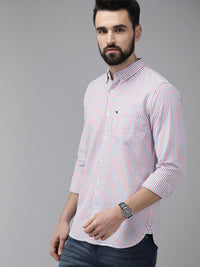 THE BEAR HOUSE Men White & Blue Slim Fit Striped Seersucker Cotton Casual Shirt