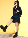 SASSAFRAS Women Navy Blue Checked Shirt with Skirt