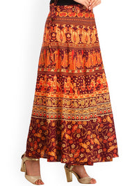 Exotic India Wrap around Long Skirt with Printed Wedding Scenes