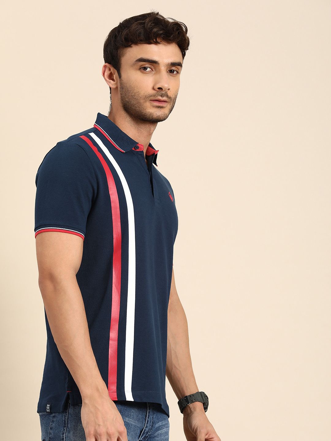 Being Human Striped Polo Collar Pure Cotton T-shirt