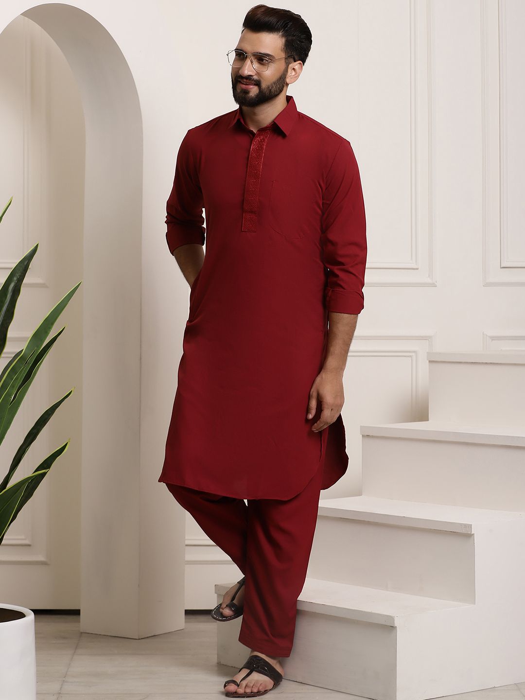 SOJANYA Thread Work Pathani Kurta with Pyjamas