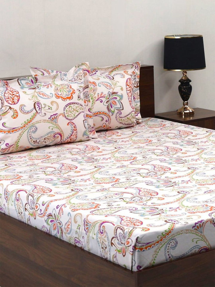 BOMBAY DYEING Brown Floral Cotton 140 TC Double Queen Bedsheet Set-2.28 m X 2.54 m