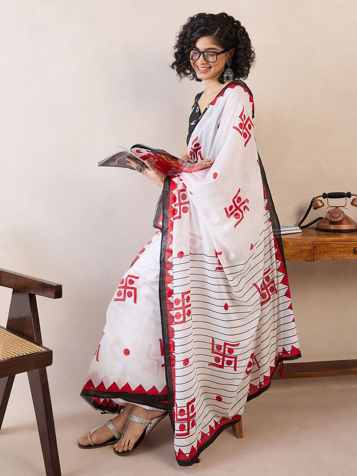 Saree mall Ethnic Motifs Poly Cotton Ready To Wear Saree