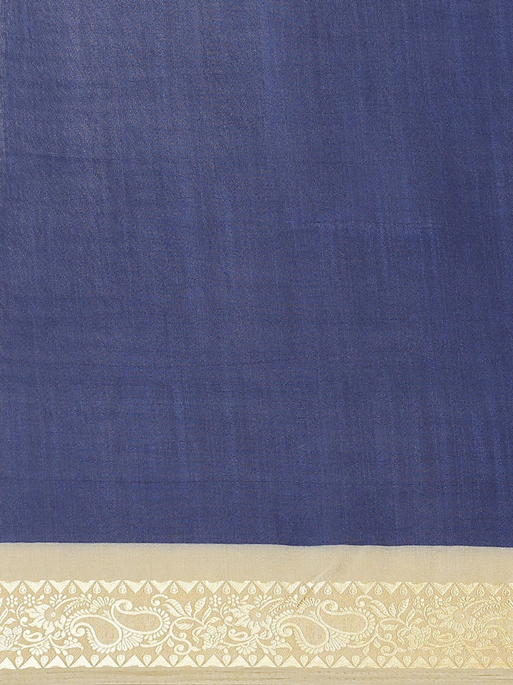 Saree mall Navy Blue & Beige Solid Saree