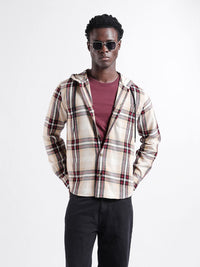 The Indian Garage Co Men Regular Fit Checked Casual Hooded Overshirt