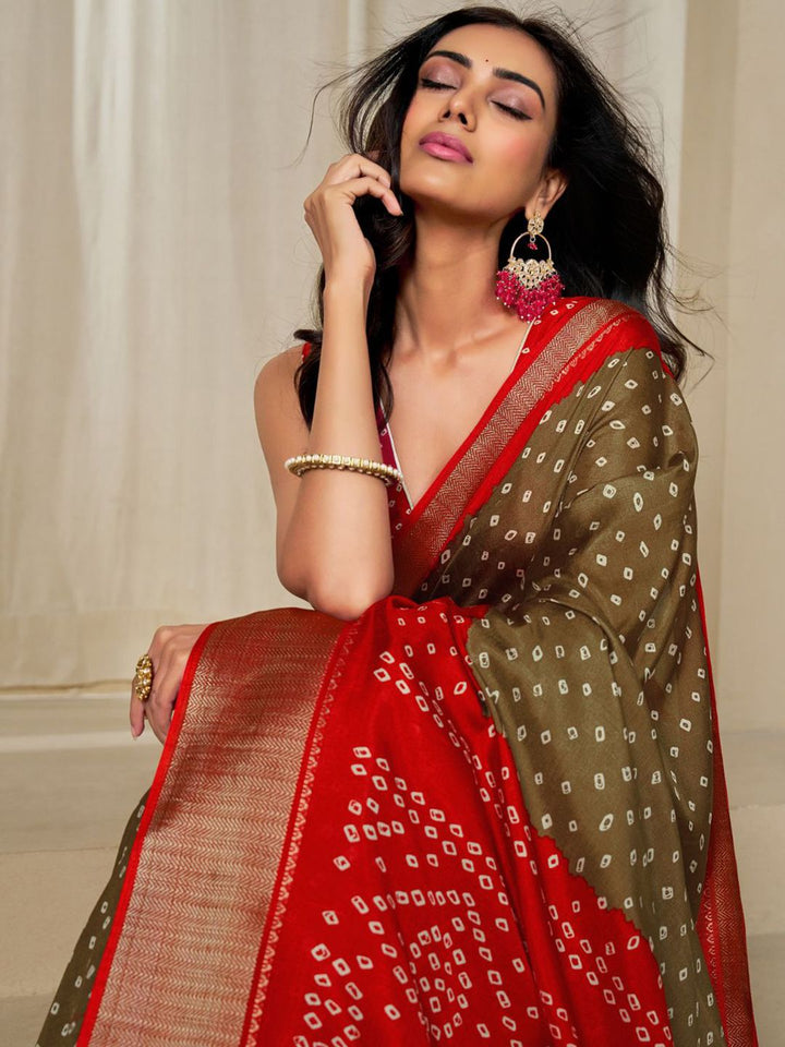 Kalini Wanita Dola Silk Bandhani Print Zari Sempadan Saree