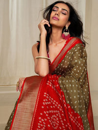 Kalini Wanita Dola Silk Bandhani Print Zari Sempadan Saree