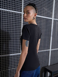 SASSAFRAS Black Square Neck Cut-Out Top