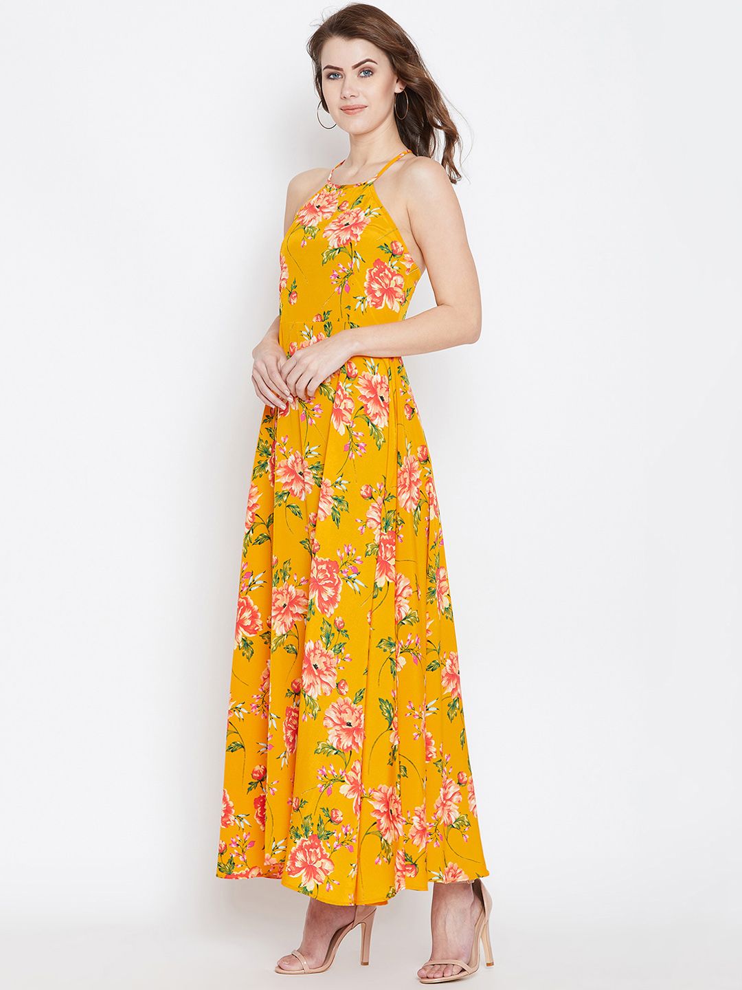 Berrylush Women Yellow & Red Floral Printed Maxi Dress