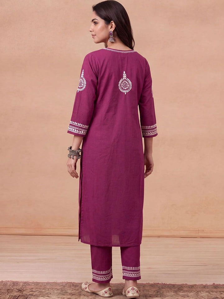 House of Chikankari Women Ethnic Motifs Embroidered Regular Thread Work Kurta with Trousers