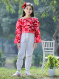 Cutiekins Girls Floral Printed Off-Shoulder Top with Trouser