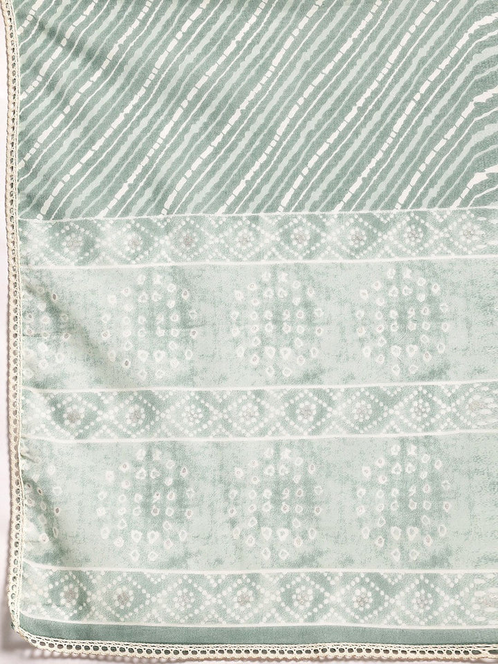 Libas Bandhani Printed V-Neck Pleated Pure Cotton A-Line Kurta with Palazzos & Dupatta