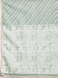 Libas Bandhani Printed V-Neck Pleated Pure Cotton A-Line Kurta with Palazzos & Dupatta