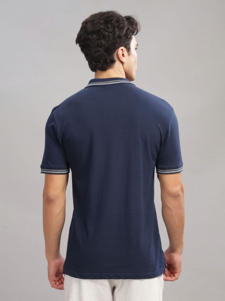 ADRO Men Polo Collar Applique T-shirt