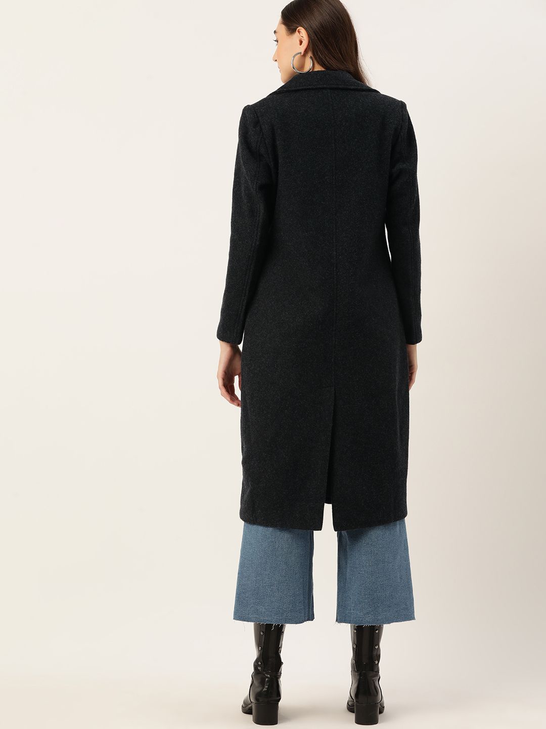 DressBerry Women Solid Fuzzy Longline Overcoat