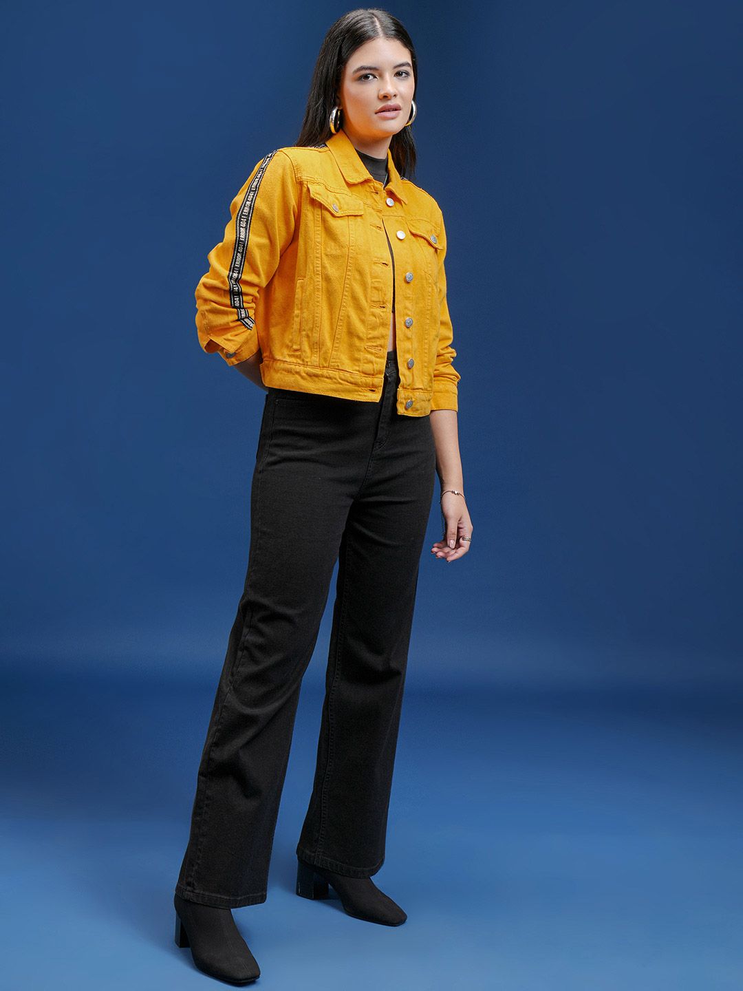 Tokyo Talkies Women Yellow Solid Denim Jacket